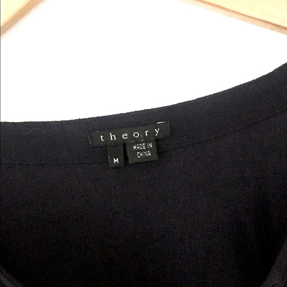 Theory Wool Crepe Navy Babydoll Split Neck Dress w/ Bell Sleeves Medium - Picture 2 of 4